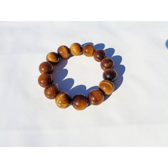Tigers Eye Bracelet 16 mm Round Beads, Shiny 100% Natural Genuine Tigers Eye - Picture 3 of 4